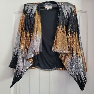L'ATISTE Metallic Sequin Cardigan in Black, Gold, and Silver